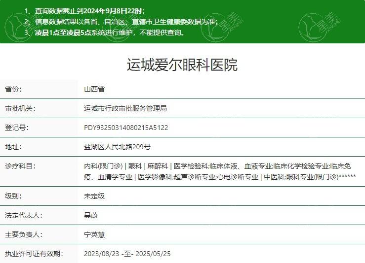 运城爱尔眼科医院价格表2025:正规眼科白内障/近视手术技术靠谱还不贵